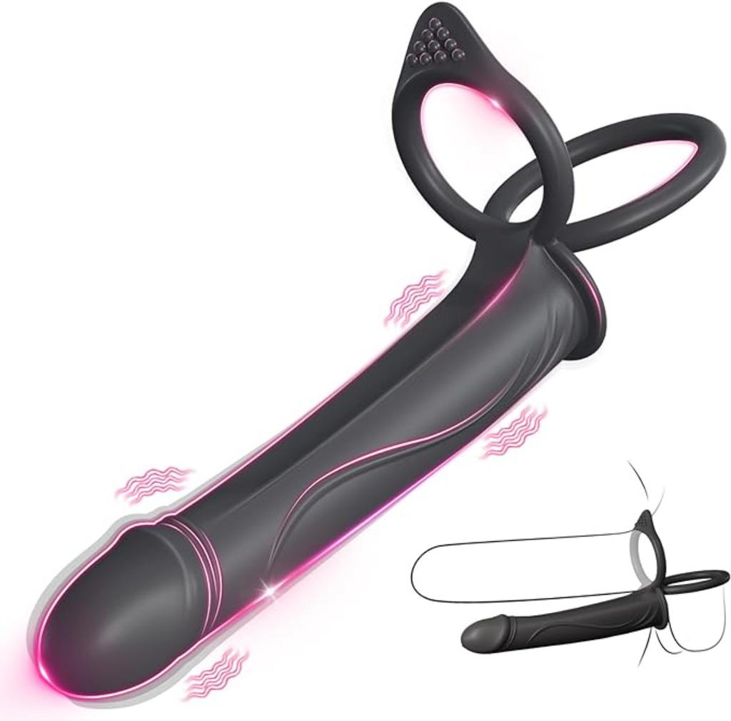 Anal Couples Male Adult Sex Toys Strap On Anal Dildo with Vibrating Cock Ring, Vibrating Anal Butt Plug Penis Sleeve Vibrator Sex Toy 10 Vibrations