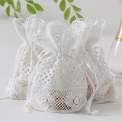 Bolsa de renda com furo redondo Bolsa para armazenamento de joias Pacote de fios de leite Bolsas com cordão para embalagem Festa Casamento Lembrancinhas Presente