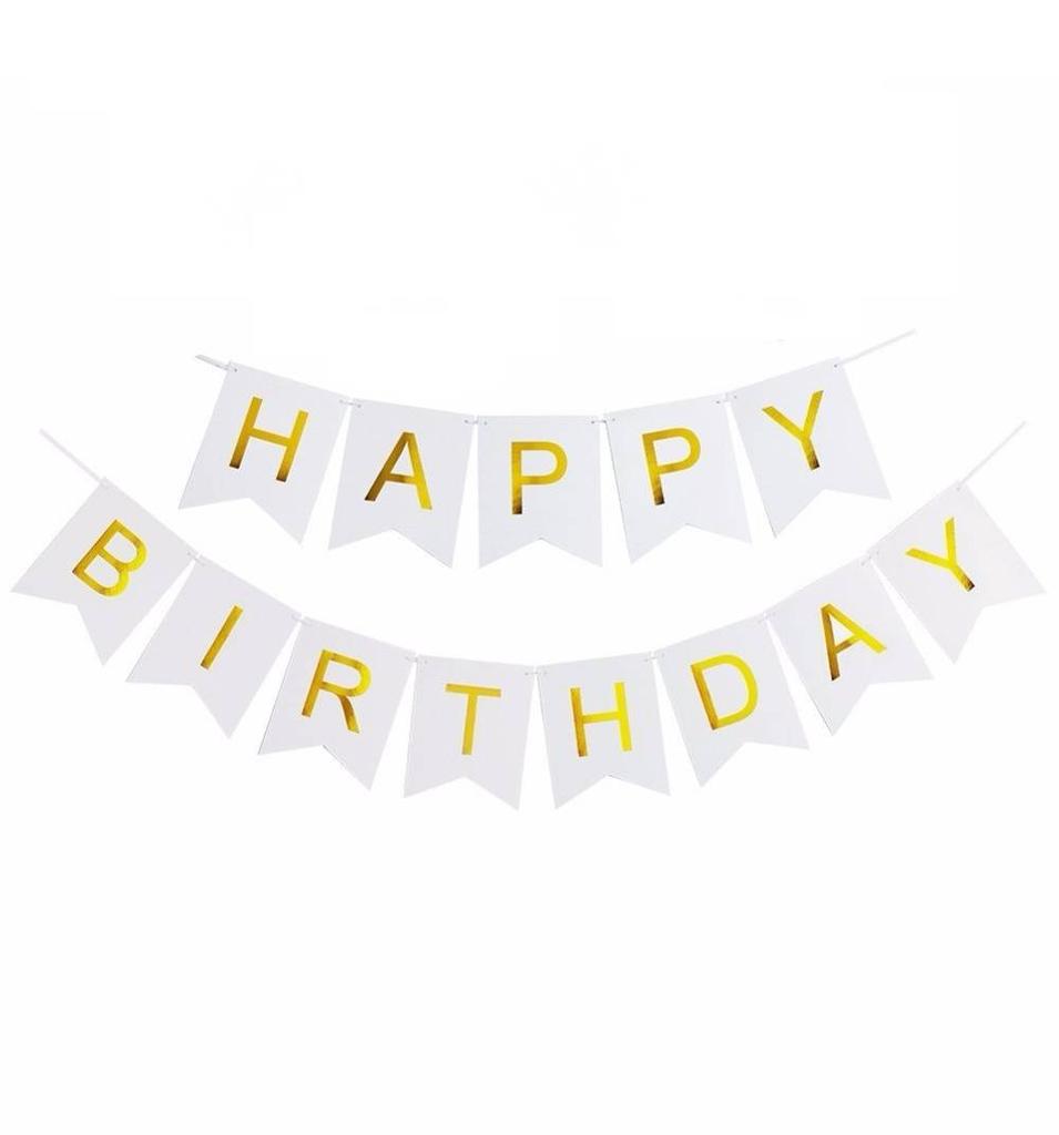 Girlanda Urodzinowa Happy Birthday Biała, Złoty Napis