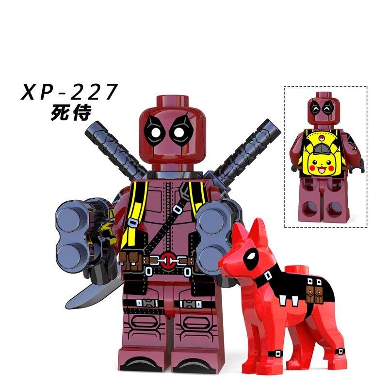 Red Color Deadpool with Dog Lego Compatible Minifigures DC Figurines Building Blocks Super Heroes