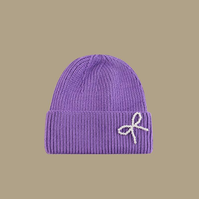 Bow Tie Knitting Cap Hat Woolen Yarn Cuff Knit Beanie Casual Fleece Warm Knitted Hat