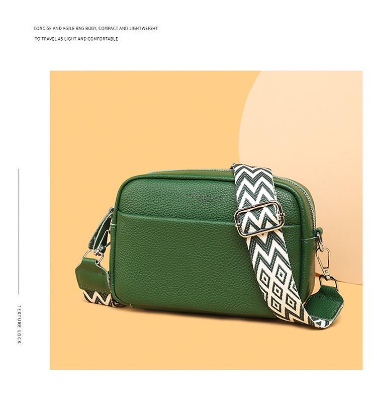 Women's Vintage Cowhide Crossbody Bag with Wide Shoulder Strap - Large Capacity Square Design