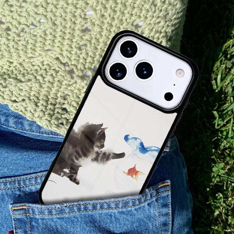 Cat And Goldfish Phone Case Cover for IPhone 11 12 13 14 15 16e 17 Pro Max Coque for IPhone 17 Air