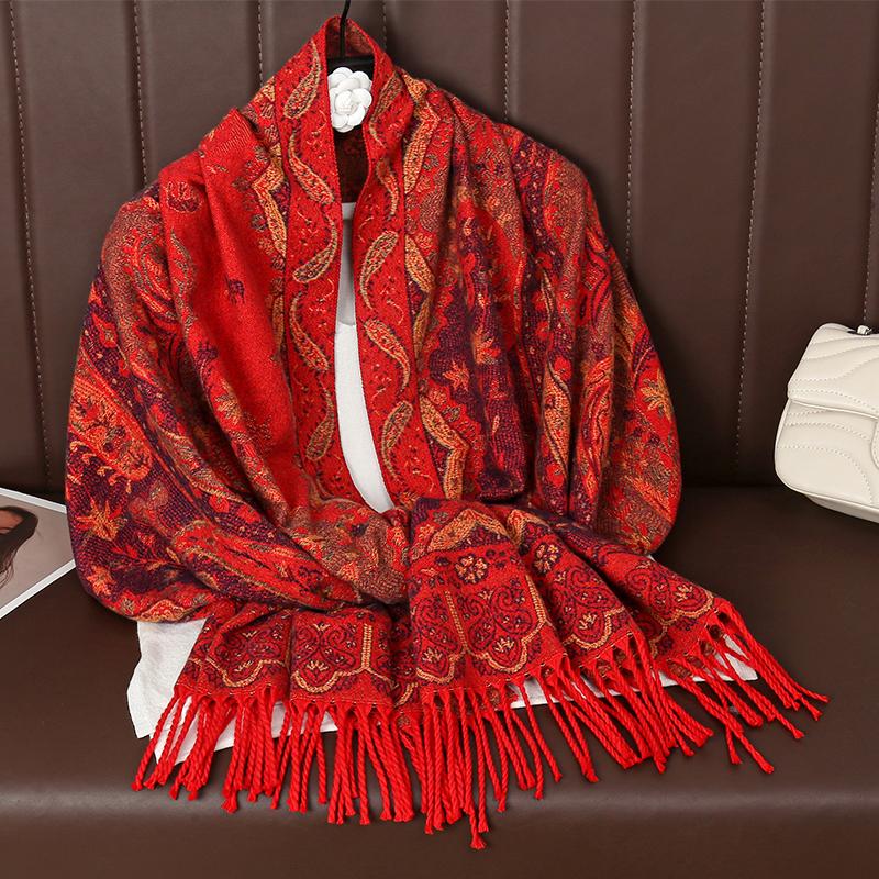 

Thick Cashmere Travel Blanket Women Scarf Warm Pashmina Shawl Winter Wraps Bufanda Fashion Vintage Design Poncho Echarpe