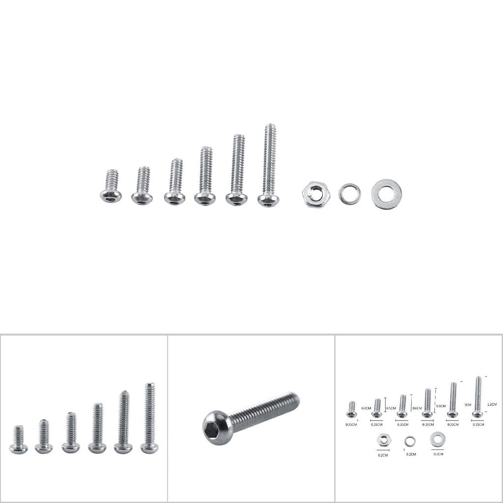M2 Edelstahl Innensechskantschrauben Bolzen und Sechskantmuttern Unterlegscheiben Sortiment(Linsenkopf)