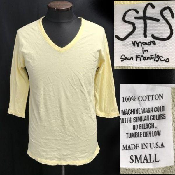 

Б/У/Сделано в Сан-Франциско США sfs Hollywood Ranch Market Футболка с рукавом 3/4 Мужская S Желтая V-образный вырез cBH705