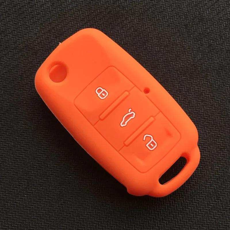 

For VW Volkswagen Polo Passat B5 Tiguan Golf T4 Seat Leon Altea Ateca Skoda Octavia Superb rubber car key cover silicone case оранжевый