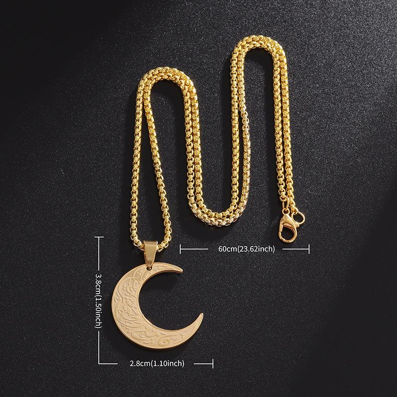 Unique And Sophisticated Design Featuring A Moon Pendant Necklace With Text Suitable For Both Men