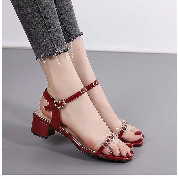 Outdoor With Medium Heels Square Top Sandals for Women Low Price Summer 2025 Comfortable Elegant Offers Luxury Chic Woman Shoes