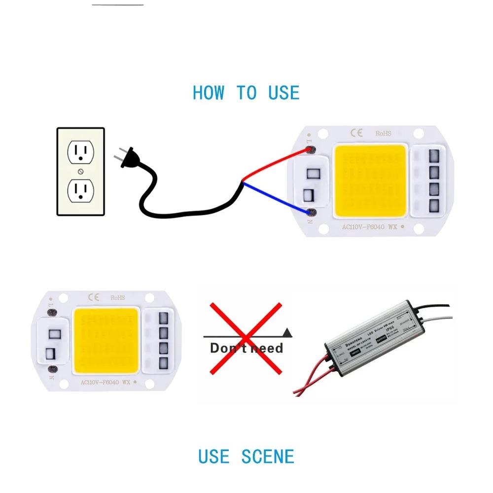 F6040 20W/30W/50W AC 220V COB Module LED Chip Diodes Lamp Bulb for Outdoor Focus Spotlight Garden Integrated Light Beads
