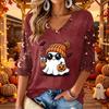Women's V-Neck Halloween Print 3/4 Sleeve Casual Top