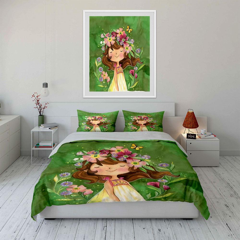 Floral Girl Art Decoration Set Soft Comfortable Duvet Cover Bedding Set Included 1*Duvet Cover & 2*Pillowcases, Gift