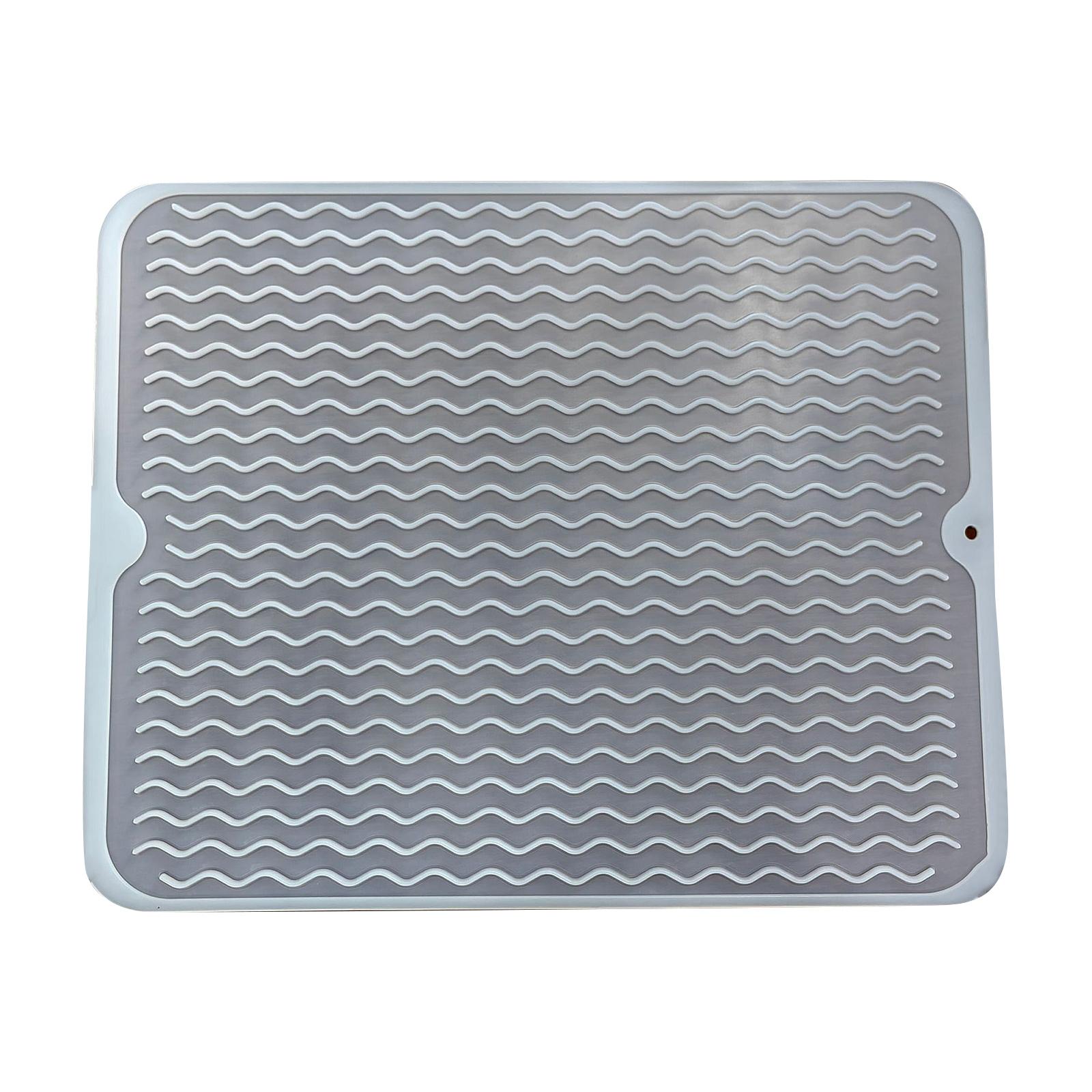 Silicone Dish Drying Mat Medium Size Flexible Non-Slip Water Draining Mat with Wave Pattern for Kitchen Sink Countertop Use One Size