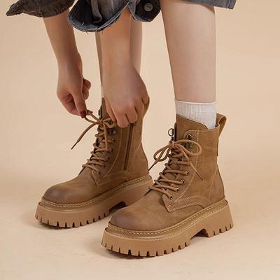 Kurze Stiefel Damen 2026 Herbst und Winter Neu Dicke Sohle Große Gelbe Stiefel Retro Motorradstiefel