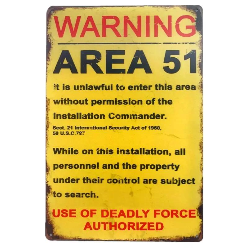 Warning Area 51 Metal Tin Sign Vintage Smoking Zone Signs Caution Wall Plaque Print Iron Plate Painting Bar Garage Decor Plaque