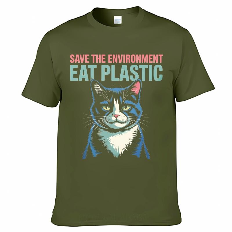 Casual Tshirt Rock Unisex O Neck Tshirt Graphic Save The EnvironUnisext Eat Plastic Cat Stylish Teenagers Tee Shirt Summer Unisex Tees
