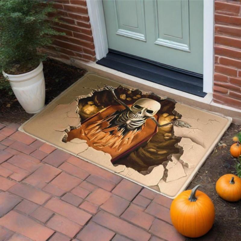 Horror Cage Skull Doormat Halloween Crystal Velvet Non Slip Entrance Mat Scary Welcome Rug Living Room Bedroom Kitchen Decor