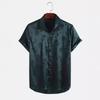 Men Satin Jacquard Turn Down Collar Short Sleeve Business Casual Shirt