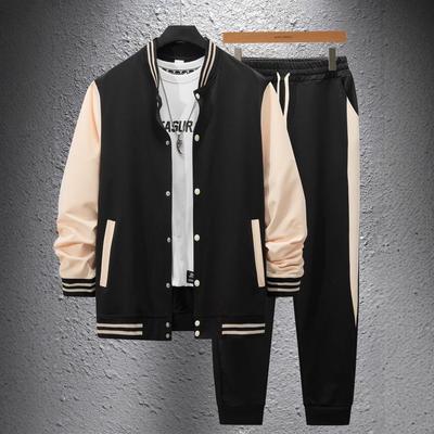 Conjunto de Chaqueta de Béisbol y Pantalones Largos de Bloques de Color para Hombre - Colección Deportiva Versátil Casual Otoño/Invierno