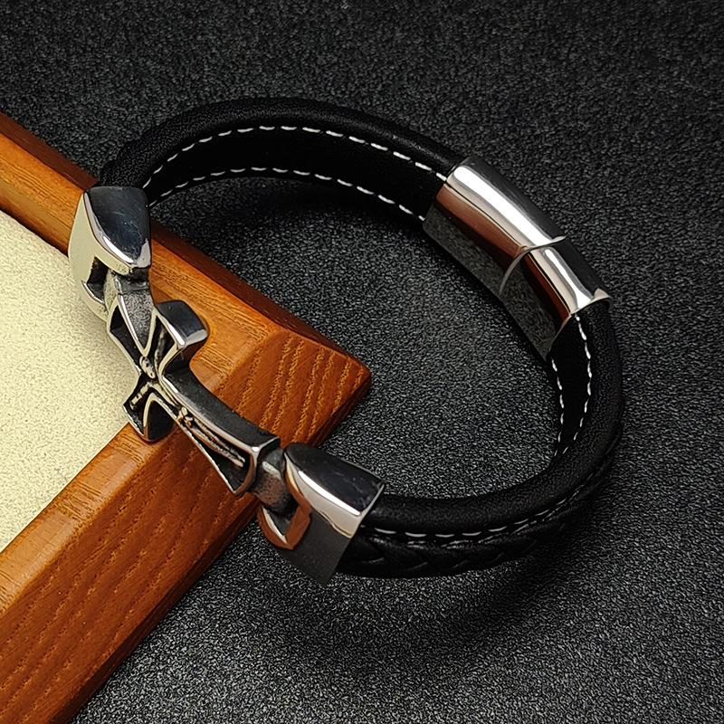 2026 Classic Religious Totem Cross Men's High-end Leather Bracelet