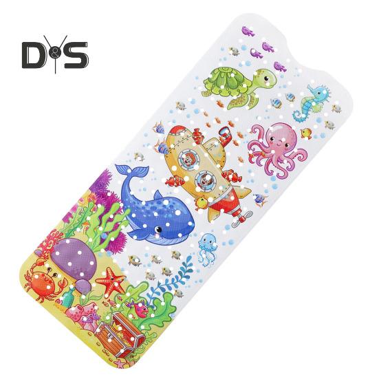 100x40CM Cartoon Sea Animal Bathtub Mat with Suction Cup Drain Holes Rectangle Bathroom PVC Non-slip Mat Machine Washable Kids Bath Shower Floor Mat