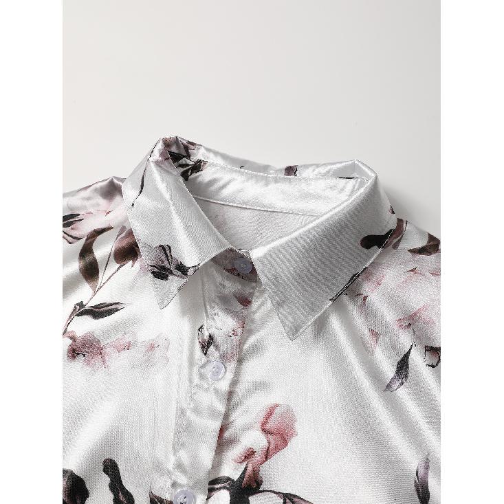Women's Vintage Oil Painting Style Floral Print Shirt, Spring/Summer French Niche Long Sleeve Blouse, Elegant for Commuting