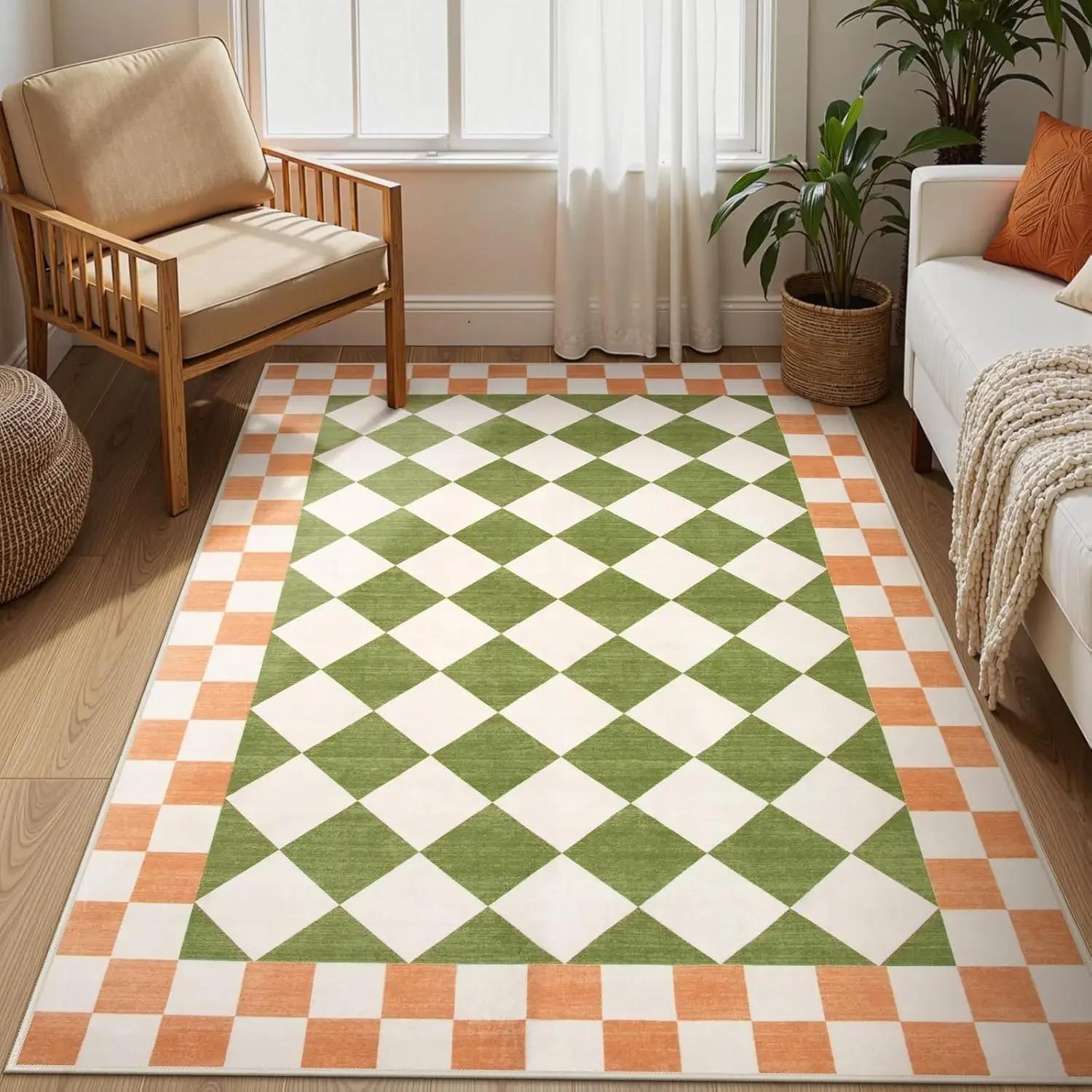 

Checkerboard Carpet Mat Rug Black White Green Orange Pattern Vintage Modern Home Decoration Floor Mat Carpets for Living Room 40x60cm