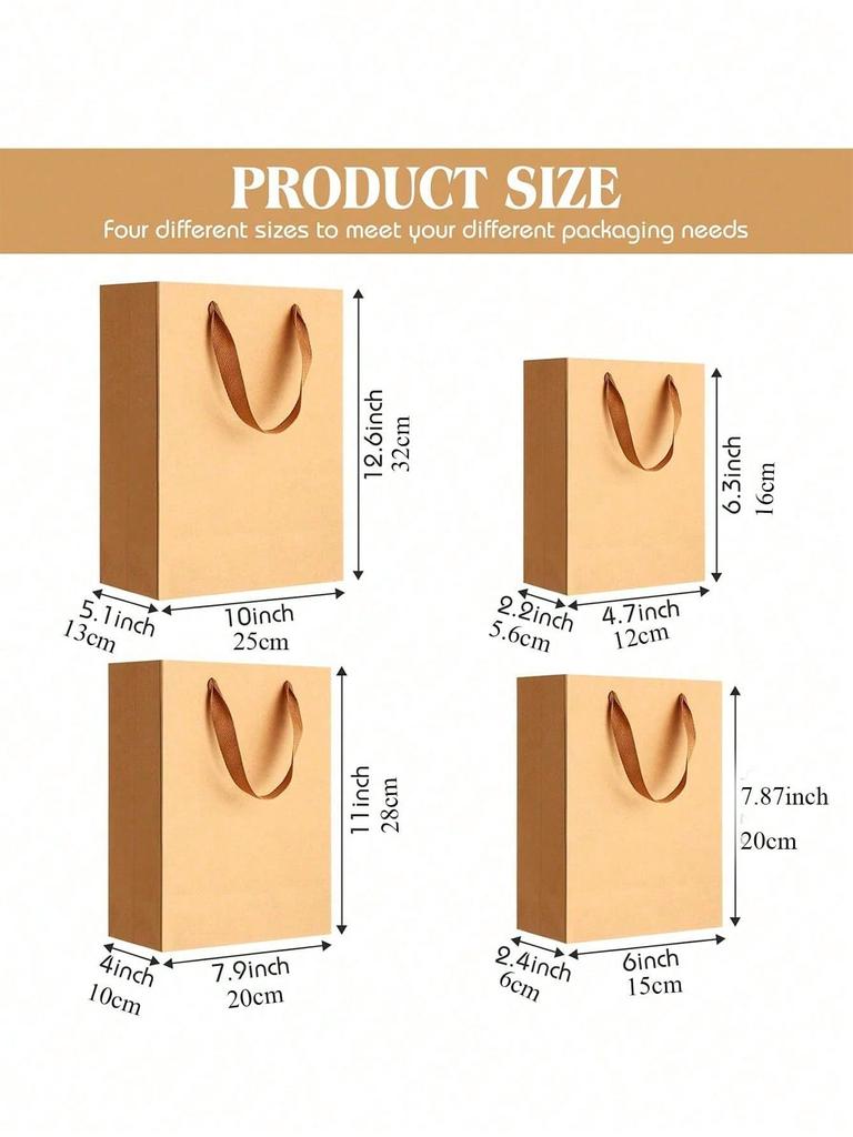 10/20pcs Gift Bags Handled Paper Bags Goodie Bags With Cloth Handles Gift Wrap Bags Shopping Bags Merchandise Bags For Business.