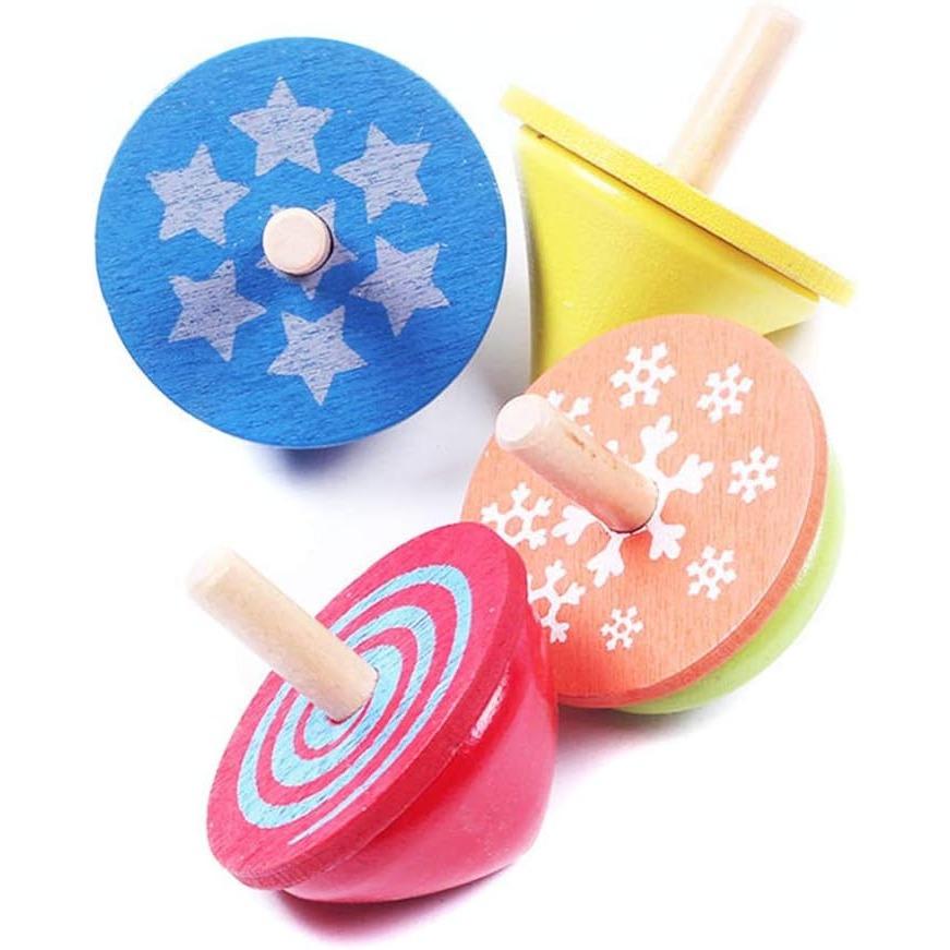 Pack of 12 Wooden Spinning Tops, Wooden Spinning Tops, Colorful Wooden Spinning Tops, Toy Spinning Tops for Children