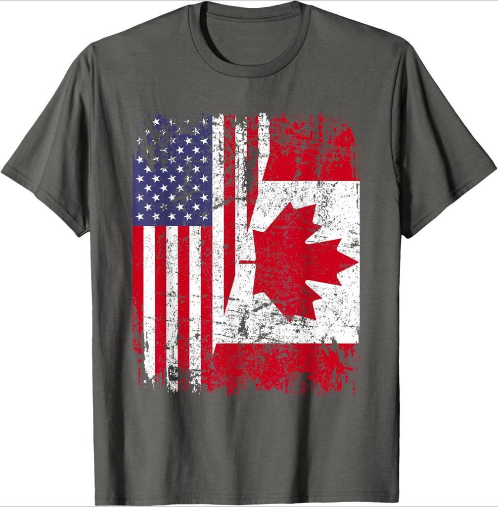 CANADIAN ROOTS|Half American Flag|CANADA pattern design-100% cotton summer O-neck short sleeve printed men's T-shirt.