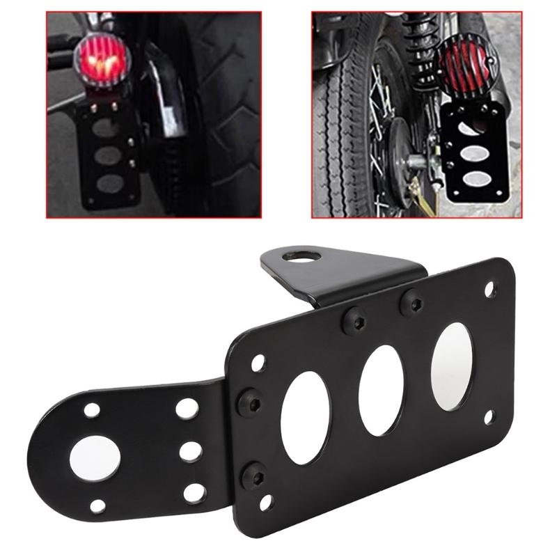 Motorcycle License Plate Mount Bracket Side Relocation Style with Adjustable Bolted Structure Slotted Plate Layout Black Finish Aluminum Build