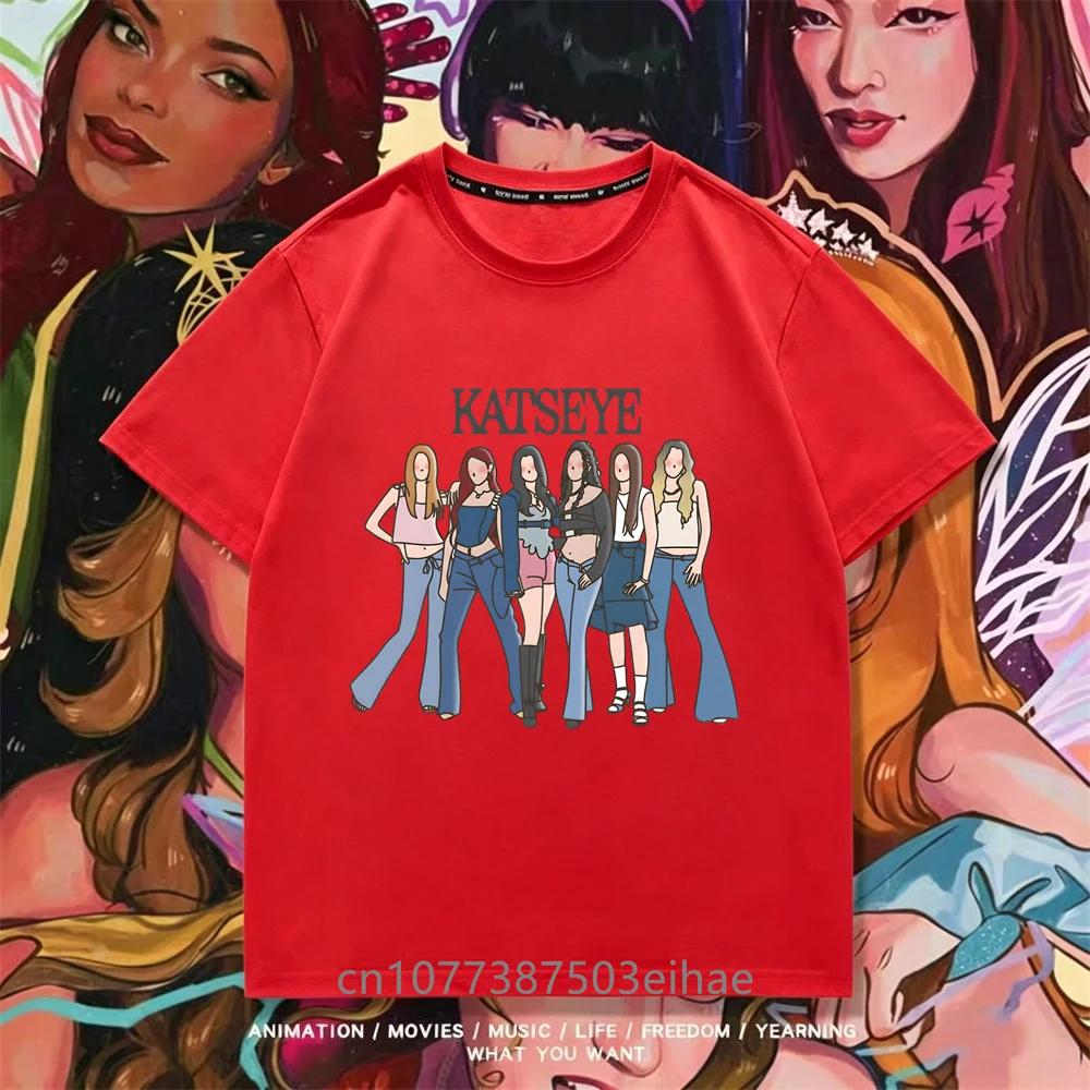 Stylish Katseye Idol Figure T Shirt Kpop Unisex Short Tee Boys Girls Megan Daniella Manon Lara Sofia Yunchae Street Fashion Top