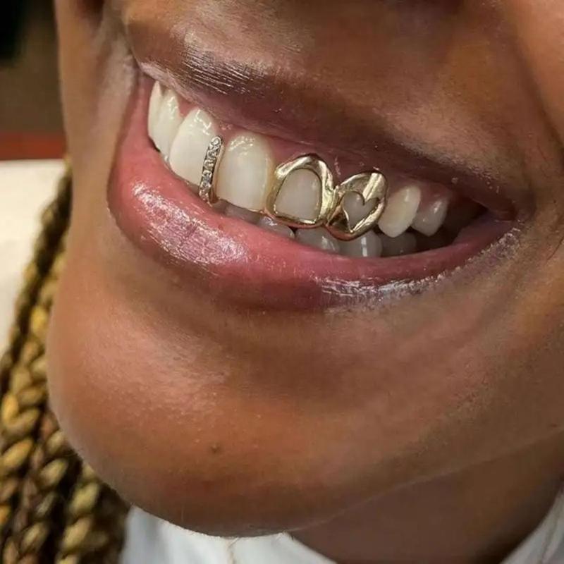 1 Stück Goldfarbener Alltagstauglicher Zahnschmuck Dental Grillz Hip Hop Hohles Herz Zahn Grillz Für Frauen