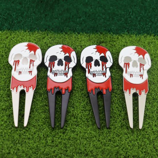 Skull Golf Divot Repair Tool Zinc Alloy Magnetic Ball Marker Holder Metal Green Fork Tool Golf Accessories Men Women Golfer Enthusiasts Gift