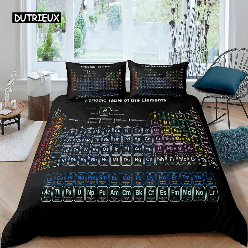 Science Duvet Cover Periodic Table of Elements Bedding Sets Chemistry Lovers Learning Image Polyester Bedding Set Blue Purple