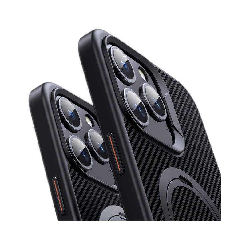 Applicable to Apple 16 mobile phone case, carbon fiber bracket, magnetic 360 ring, iPhone17Pro anti-drop mobile phone case.