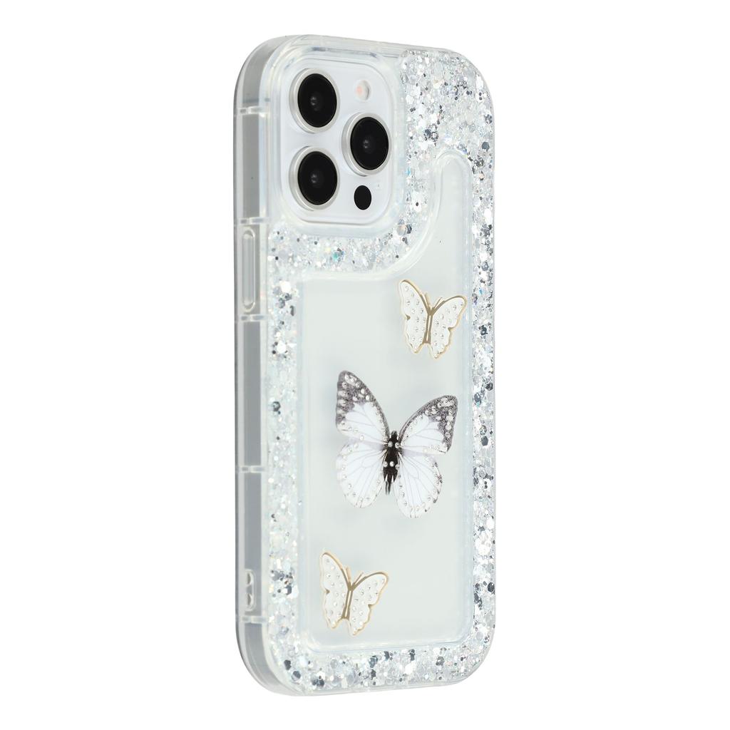 For iPhone 15 Pro Max Case DIY Butterfly Glitter Epoxy Soft TPU Phone Back Cover