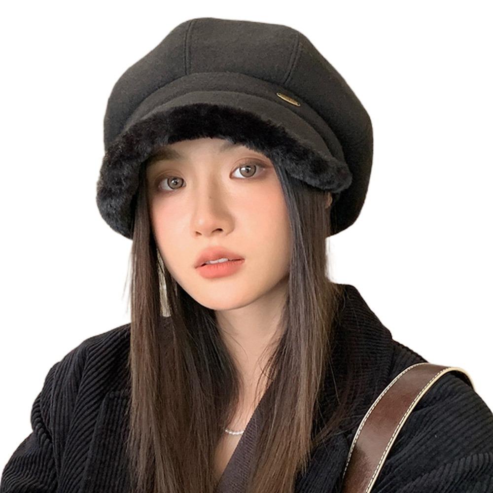 Fashion Warm Winter Berets Hat Retro Plain Cap Solid Color Lamb Fleece French Artist Hat Women Girls