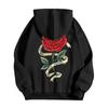 Unisex Long Sleeve Rose Print Pullover Hoodie with Front Pocket for Everyday Wear