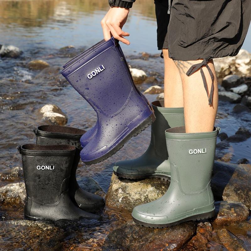 Medium Tube Rain Shoes Men's High Tube Thick-soled Non-slip Waterproof Shoes Men's Fashion Rain Boots Fishing Water Boots Thermal Rubber Shoes Fashion
