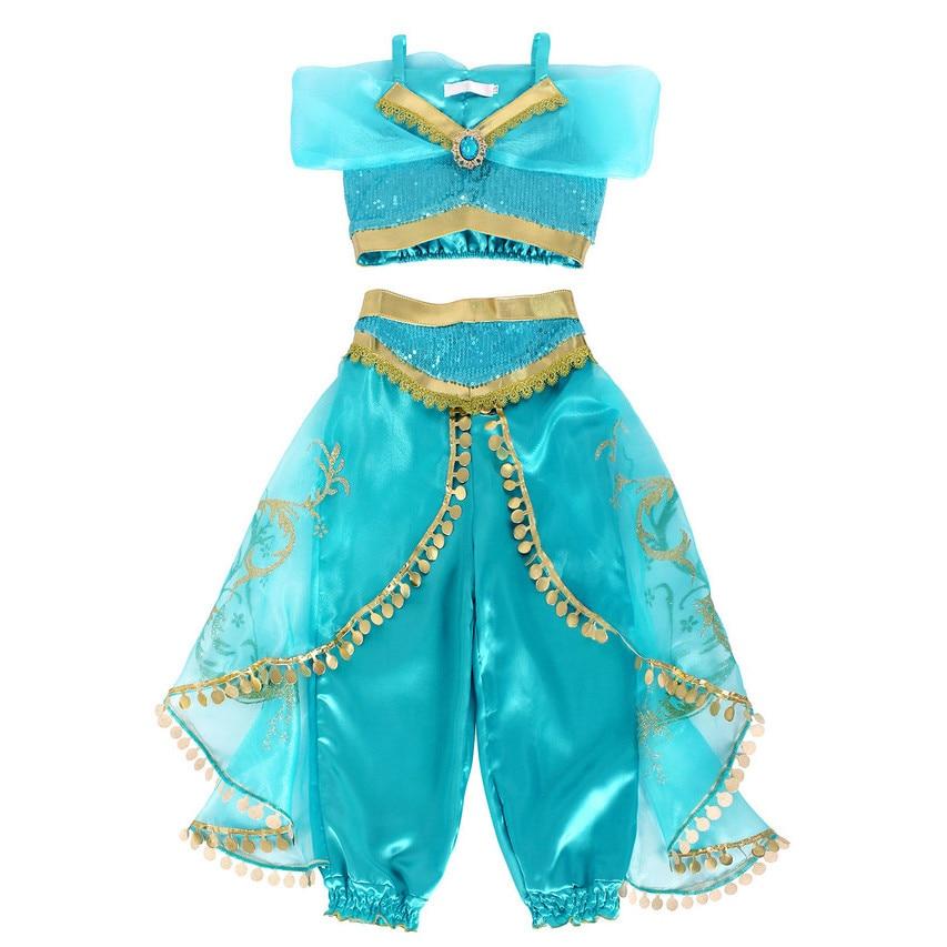 Jasmine Aladdin Child Dress 8-10 Years 140cm Cotton Polyester Green Halloween Carnival Christmas Party Costume