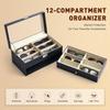 1pc 12 Grids Sunglasses Display Leather Box with Flip Cover, Double Layers Sunglass Presentation Collection Gift Case.