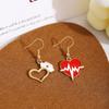 Japanese & Korean Cartoon Red Heart EKG Needle Earrings: Light Luxury Design, DIY Drop Oil for Elegant Style