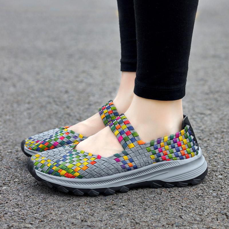 Summer Mary Janes Women Sandals Beach Lazy Shoes Purple Pink Grey Casual Weave Soft Slip on Walking Color Sandals Large Size