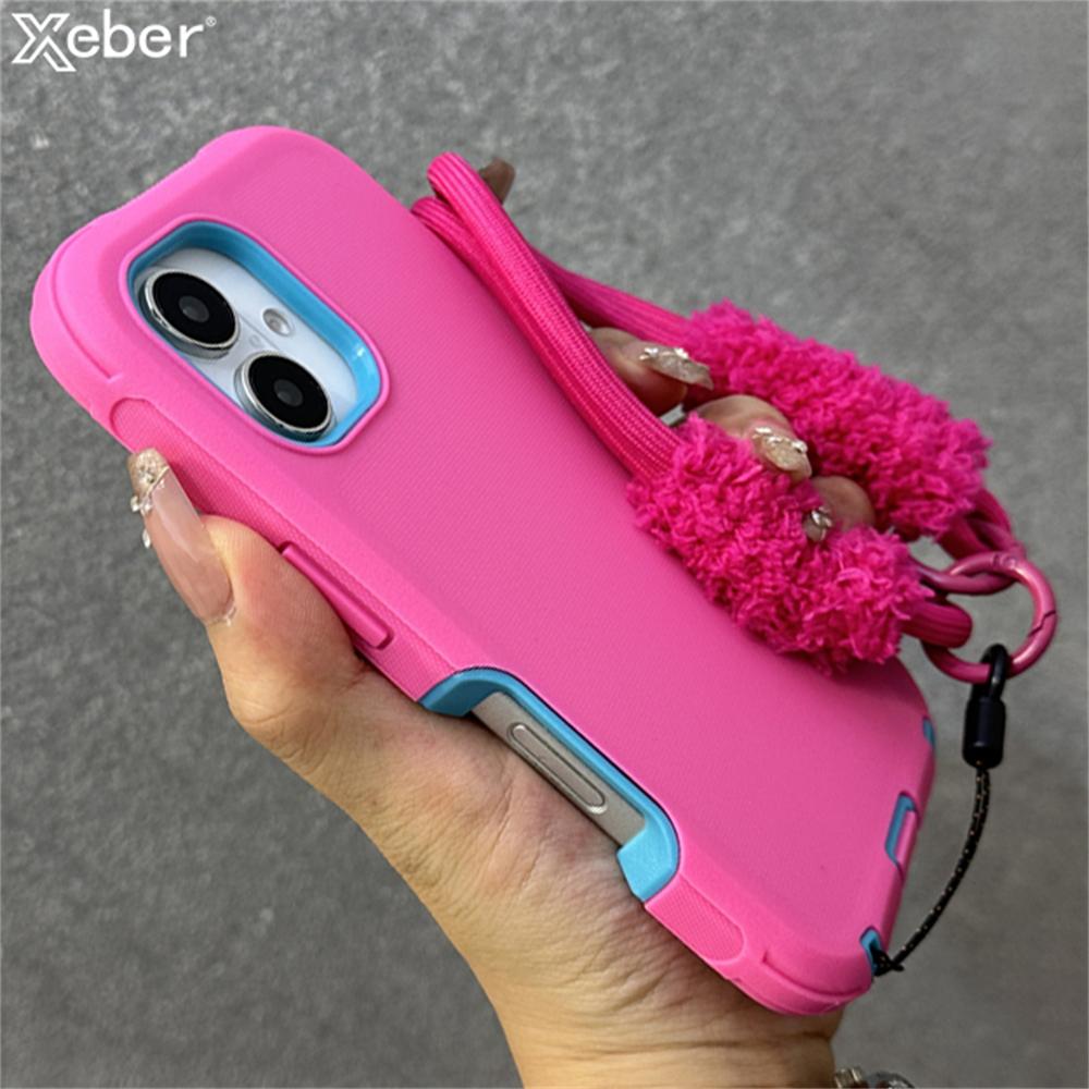2 in 1 Thickened Hybrid Armor Bumper with Bracelet Wrist Strap Case For iPhone 16 Pro Max Plus 17Air Anti-slip Shockproof Cover