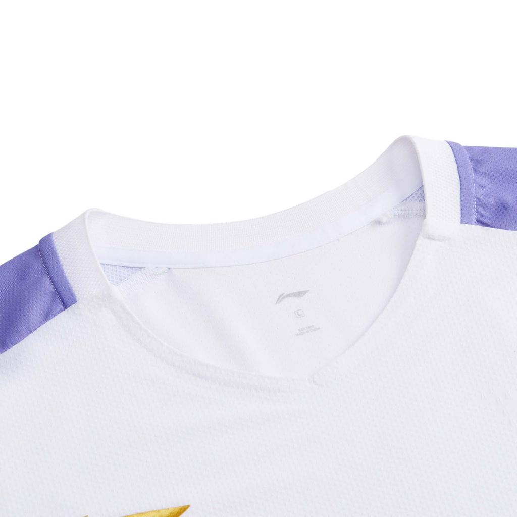 Li-Ning Comfortable Simple Versatile V-Neck Pullover Short Sleeve Badminton Shirt Unisex tops Standard-White AAYV163-2