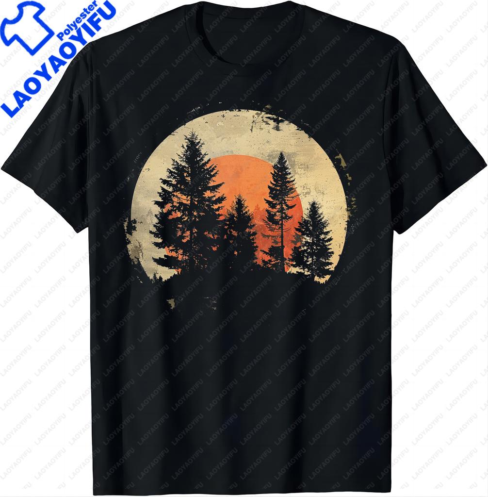 Nature Lovers Tee  Forest  Sunset T Shirt  Men Clothing Graphic T Shirts Camisas Streetwear Vintage T Shirt Tops