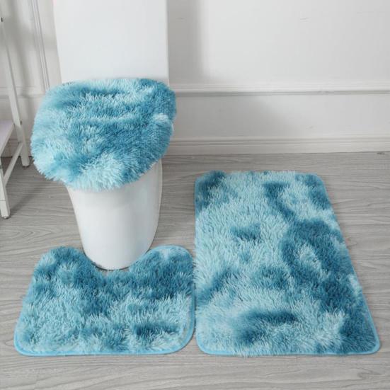 Yousheng 3Pcs/Set Bathroom Rug Absorbent Non Slip Floor Mat U-Shaped Plush Mat Toilet Lid Cover Mat with Rubber Backing for Bathroom Shower Toilet