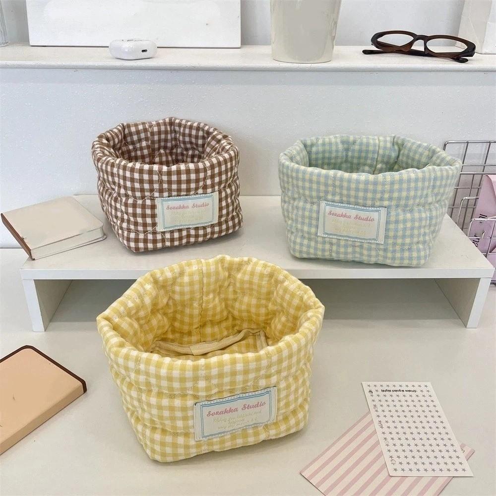Plaid Stripe Grid Fabric Storage Basket Washable Decorative Bins  Home Decor