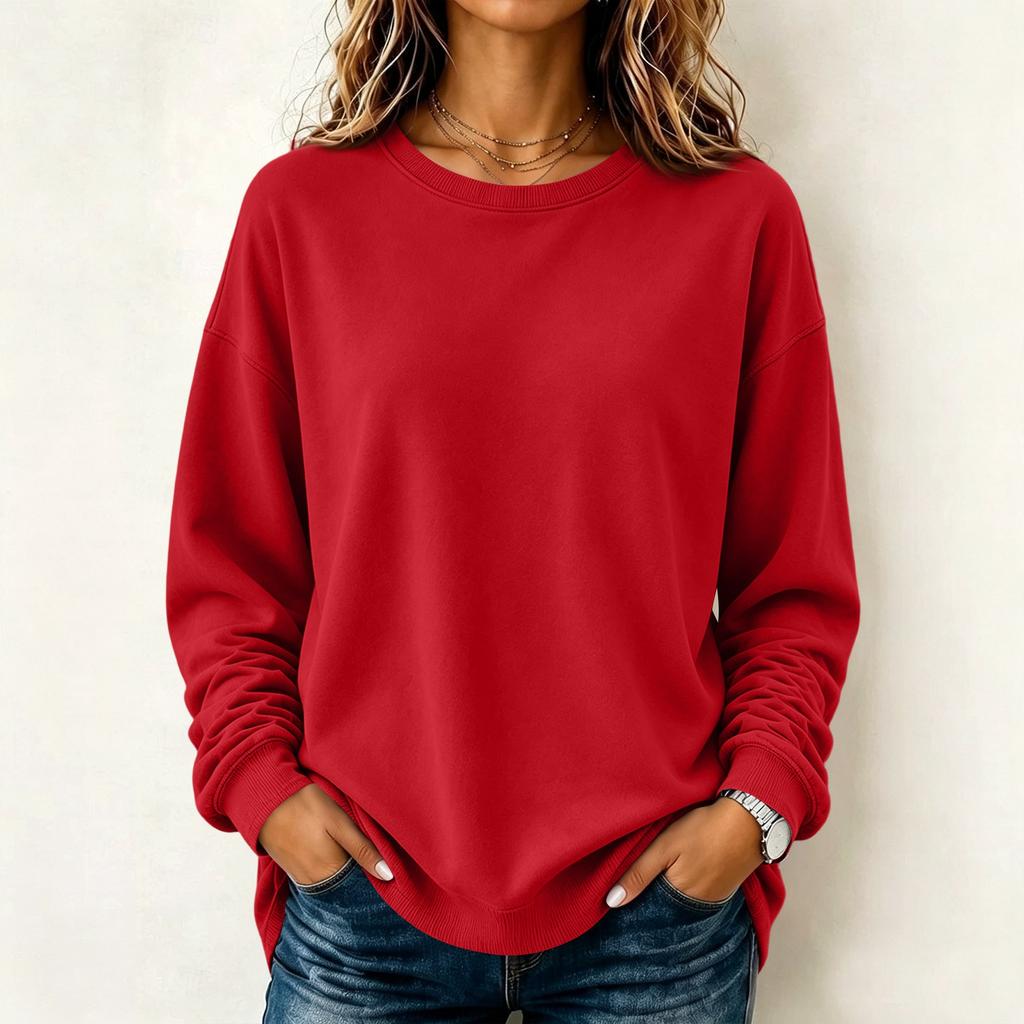 Maglione camicetta casual da donna a maniche lunghe tinta unita con scollo rotondo